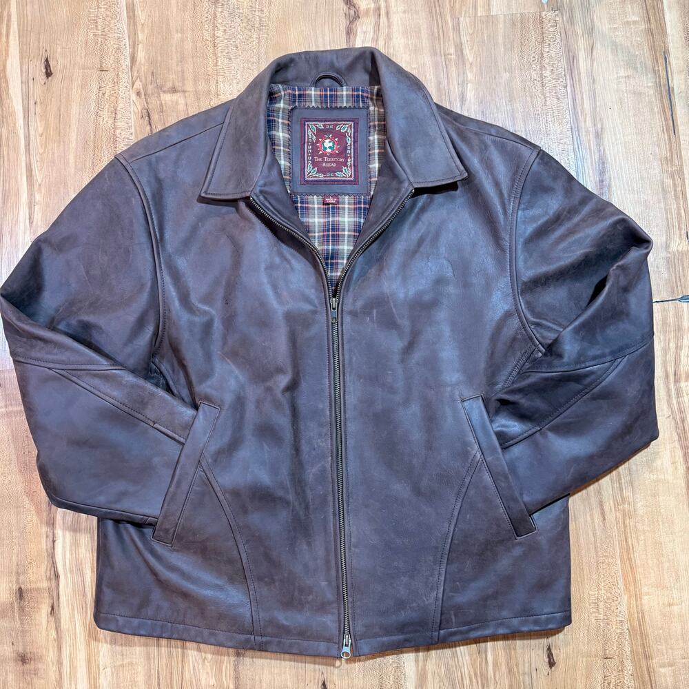 The Territory Ahead Men’s Leather Motorcycle Bomber Lined Jacket Size L